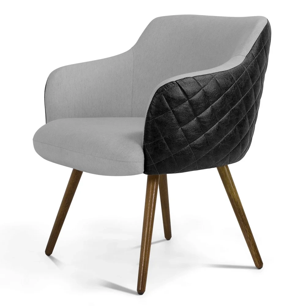 Poltrona Decorativa Pés Palito Madeira Jade Corano C-05 Linho D-315 Cinza Claro - Domi