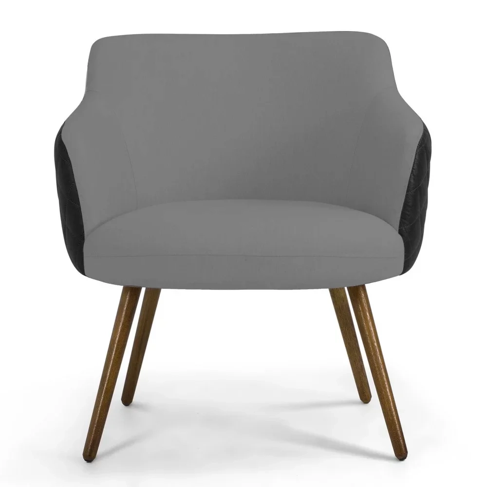 Poltrona Decorativa Jade Pés Palito Madeira C-416 Corano Tressê Linho Cinza Escuro - Domi