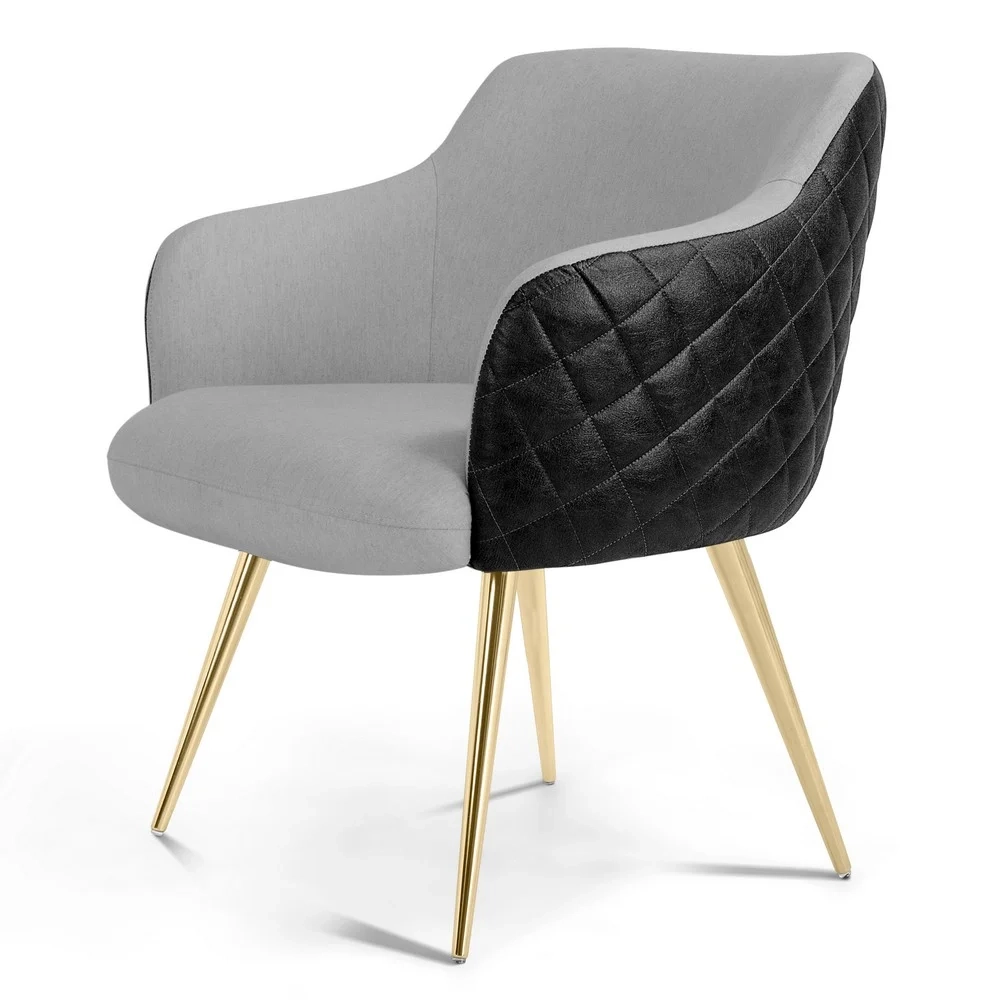 Poltrona Decorativa Pés Palito Metalizado Jade Corano C-05 Linho D-315 Cinza Claro - Domi