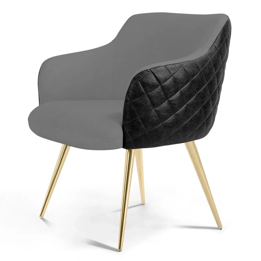 Poltrona Decorativa Jade Pés Alumínio Metalizado C-416 Corano Tressê Linho Cinza Escuro - Domi