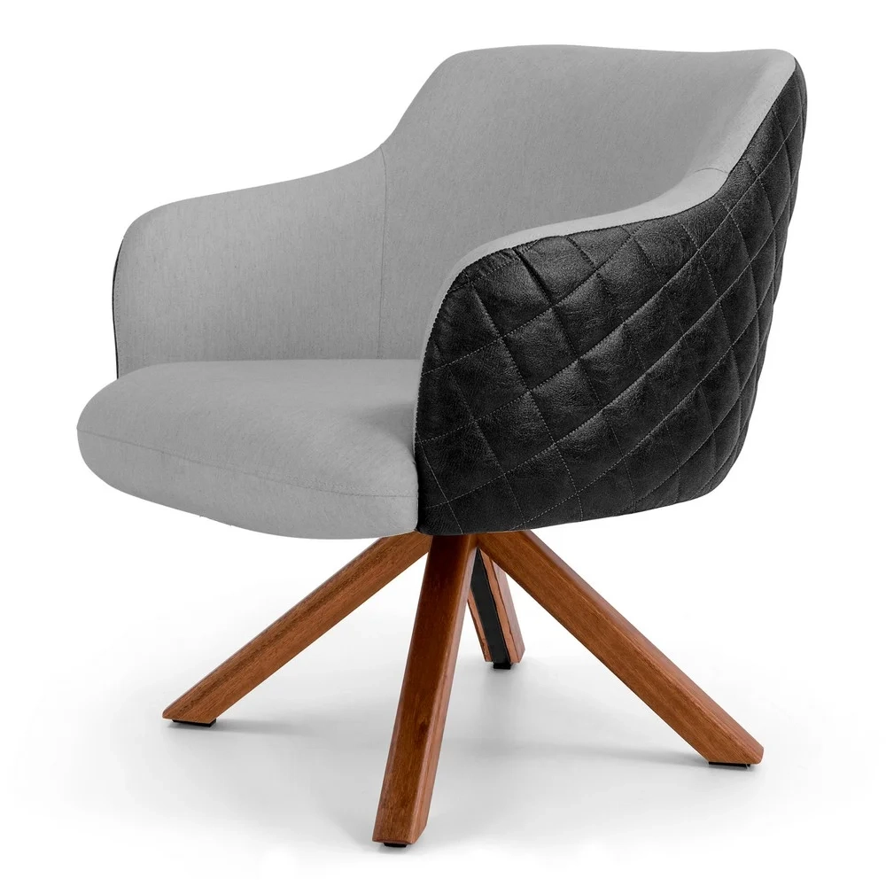 Poltrona Decorativa Jade Base Giromad Giratória Corano Tressê Lona C-05/D-315 Cinza Claro - Domi