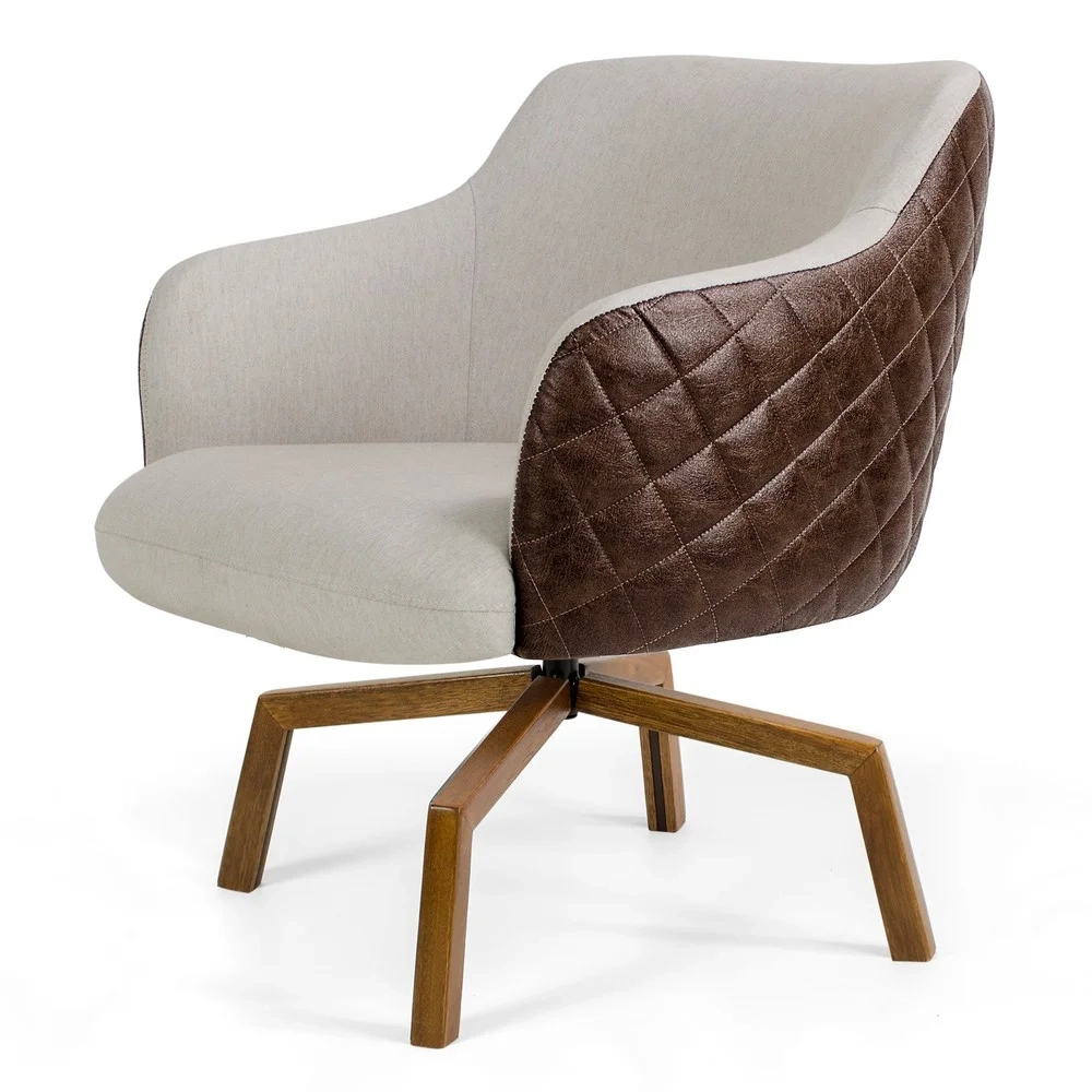 Poltrona Decorativa Jade Base Ka Giratória B-10 Corano Tressê Linho Bege - Domi