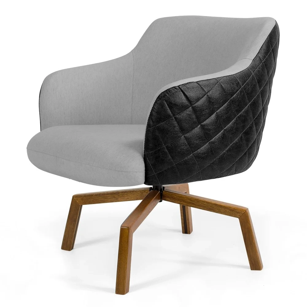 Poltrona Decorativa Jade Base Ka Giratória Corano Tressê Lona C-05/D-315 Cinza Claro - Domi