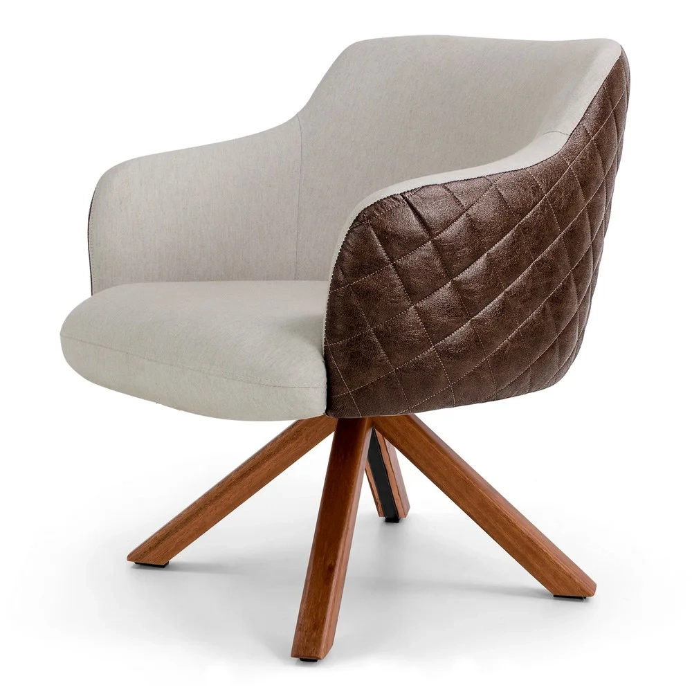 Poltrona Decorativa Jade Base Giromad Giratória B-10 Corano Tressê Linho Bege - Domi