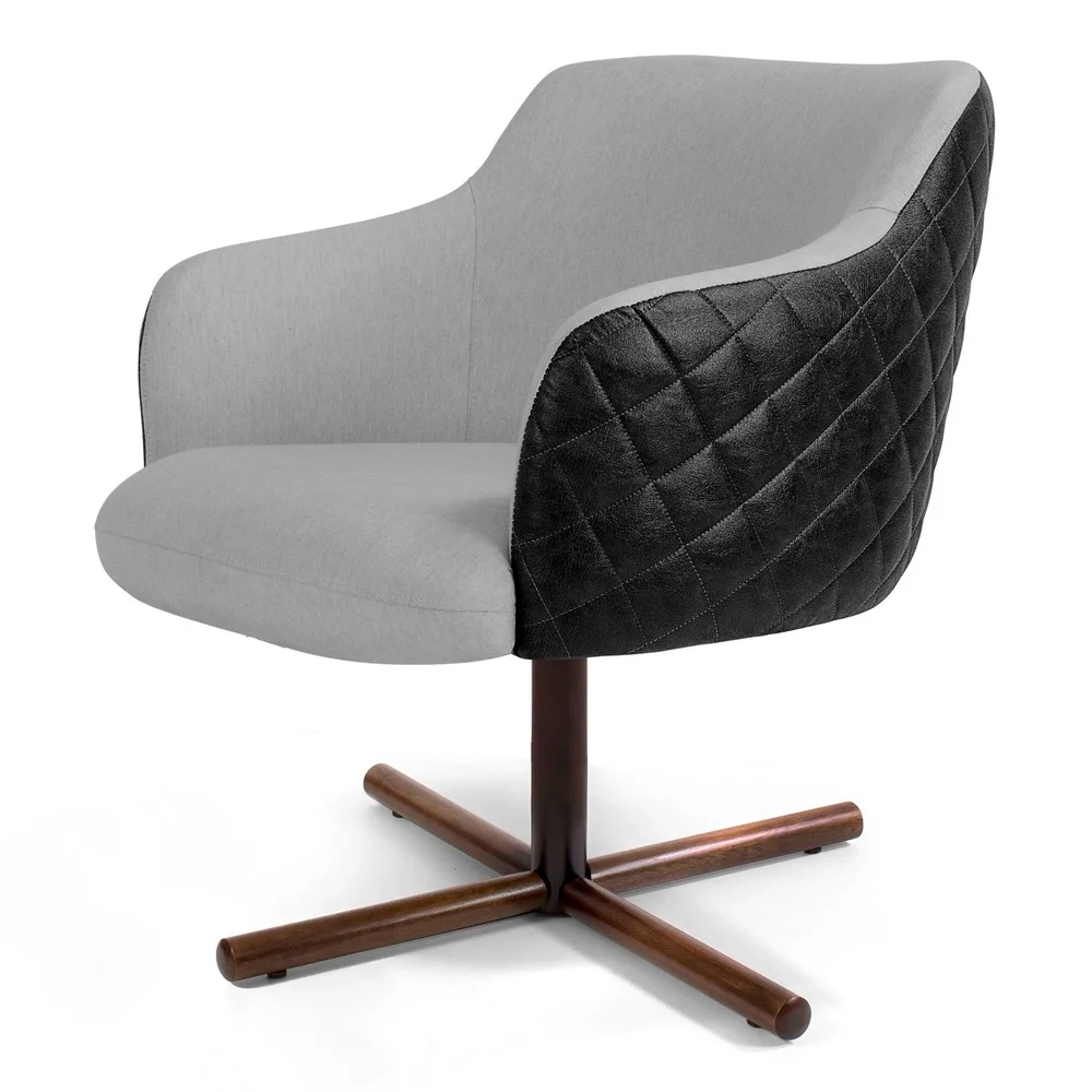 Poltrona Decorativa Giratória Base Xis Jade Corano C-05 Linho D-315 Cinza Claro - Domi