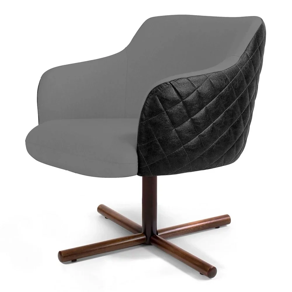 Poltrona Decorativa Jade Base Xis Giratória C-416 Corano Tressê Linho Cinza Escuro - Domi