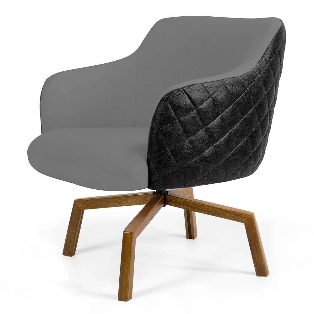 Poltrona Decorativa Jade Base Ka Giratória C-416 Corano Tressê Linho Cinza Escuro - Domi