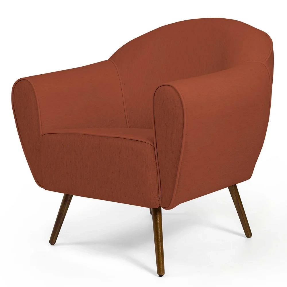 Poltrona Decorativa Sala de Estar Pés Palito Madeira Nina C-262 Veludo Telha - Domi