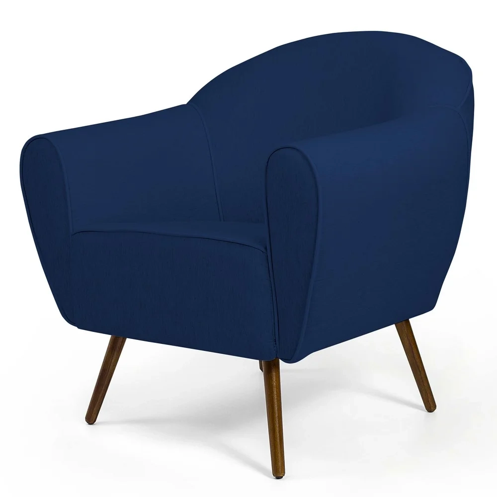 Poltrona Decorativa Sala de Estar Pés Palito Madeira Nina C-304 Veludo Azul Marinho - Domi