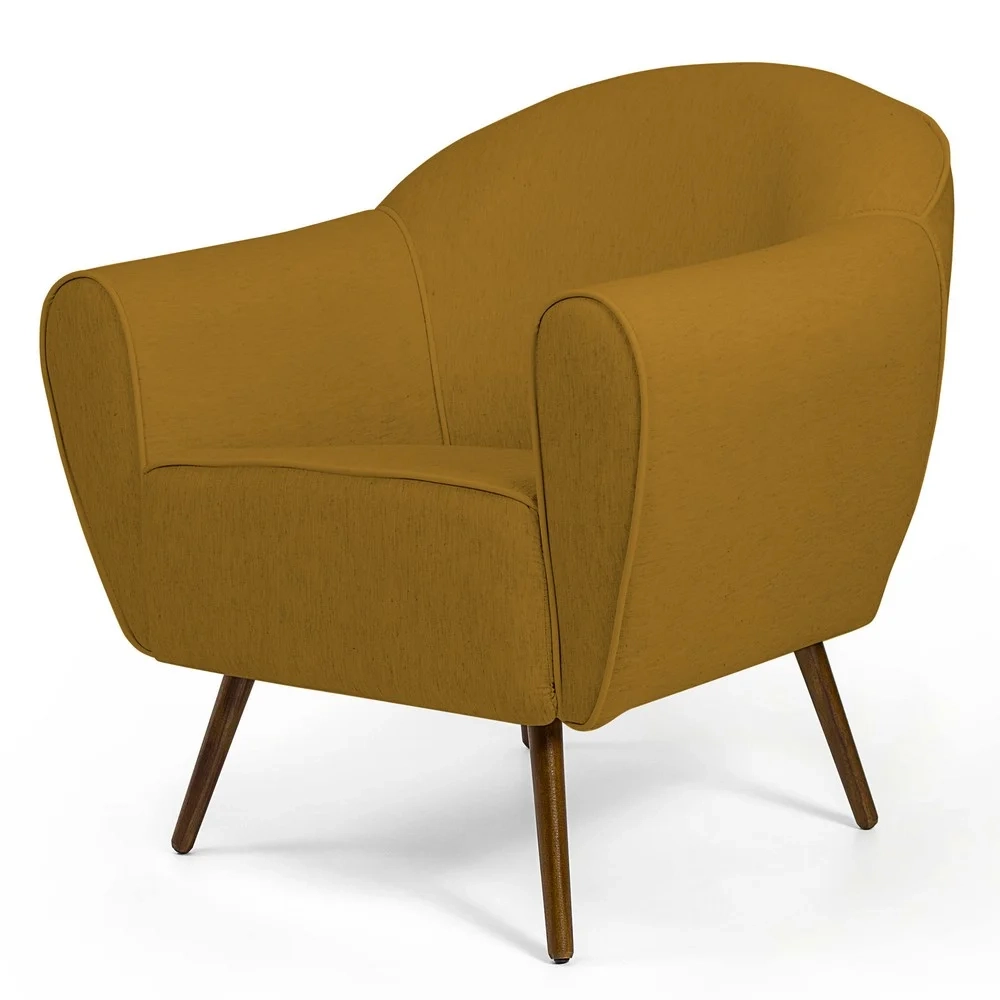 Poltrona Decorativa Sala de Estar Pés Palito Madeira Nina C-279 Veludo Mostarda - Domi