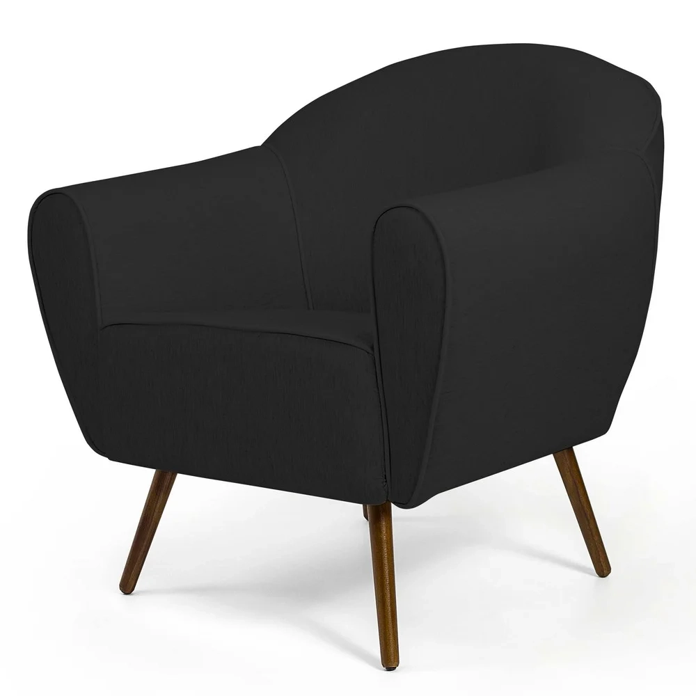 Poltrona Decorativa Sala de Estar Nina Pés Palito Madeira C-A65 Linho Chumbo - Domi