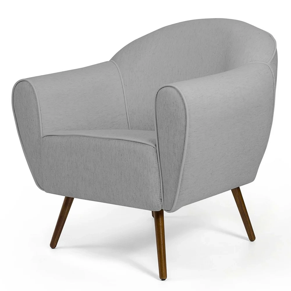 Poltrona Decorativa Sala de Estar Nina Pés Palito Madeira C-315 Linho Cinza Claro - Domi