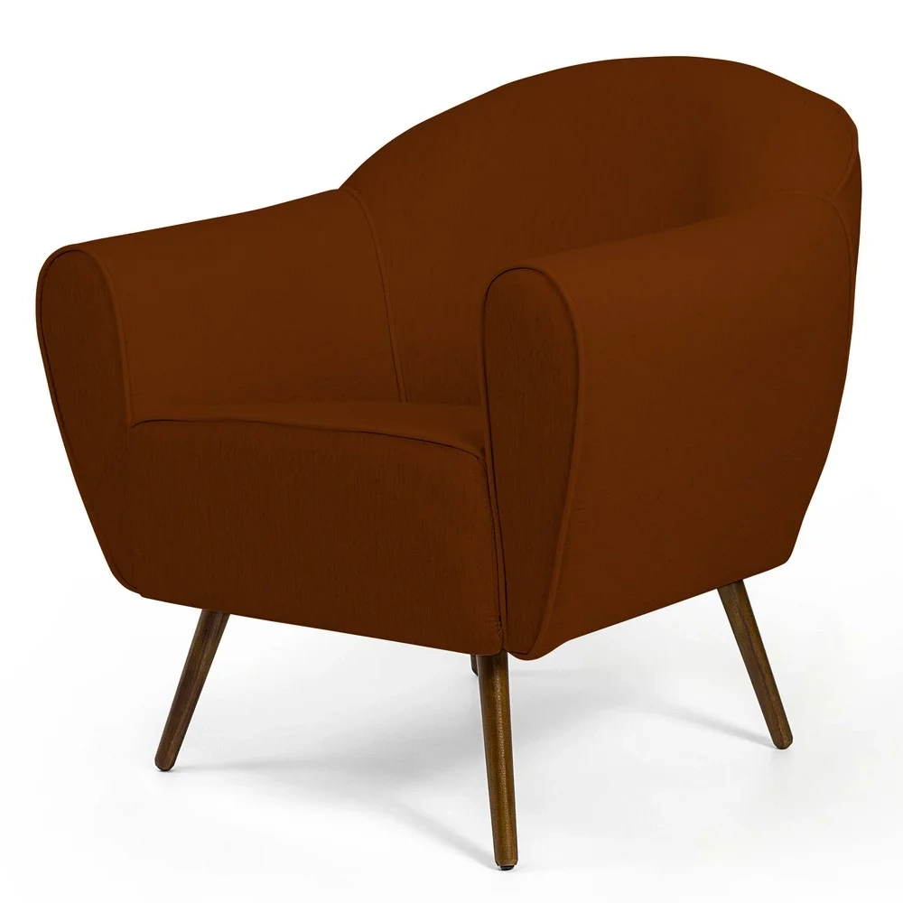 Poltrona Decorativa Sala de Estar Pés Palito Madeira Nina B-355 Linho Terracota - Domi