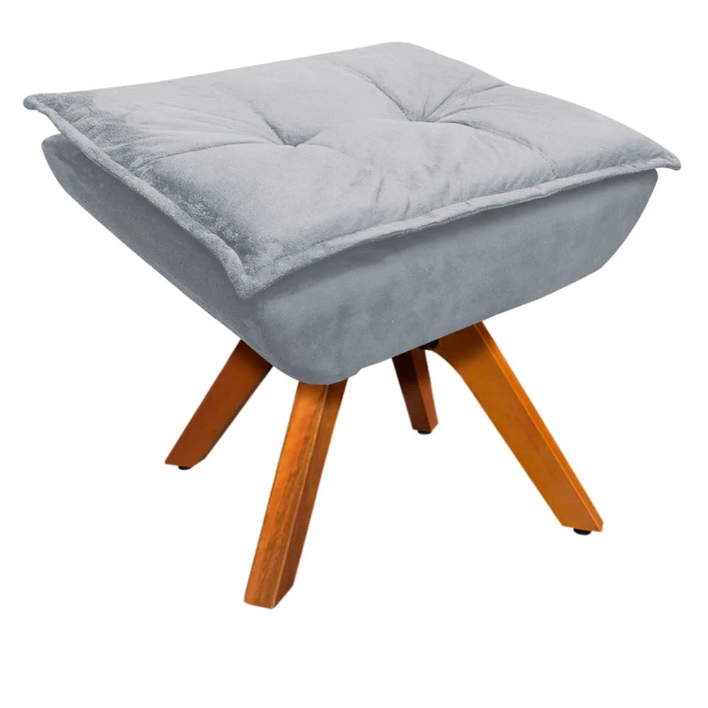 Puff Decorativo Sala de Estar Base Giratória Giromad Opla Suede Cinza - Ibiza