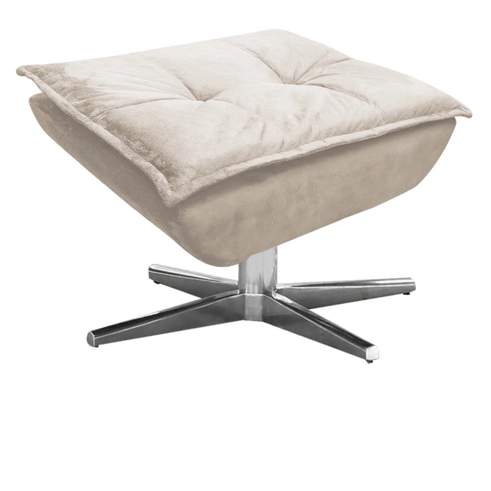 Puff Decorativo Sala de Estar Base Giratória Cromada Opla Suede Bege - Ibiza