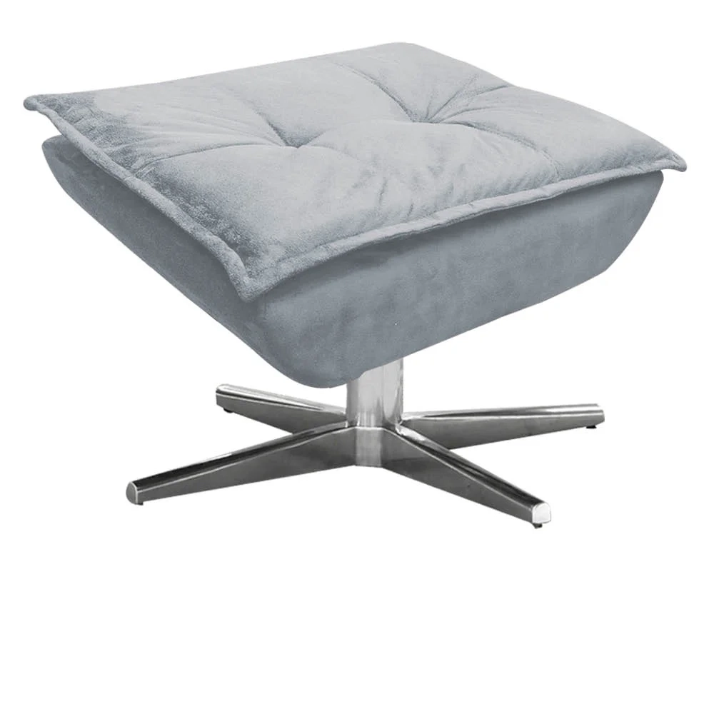 Puff Decorativo Sala de Estar Base Giratória Cromada Opla Suede Cinza - Ibiza