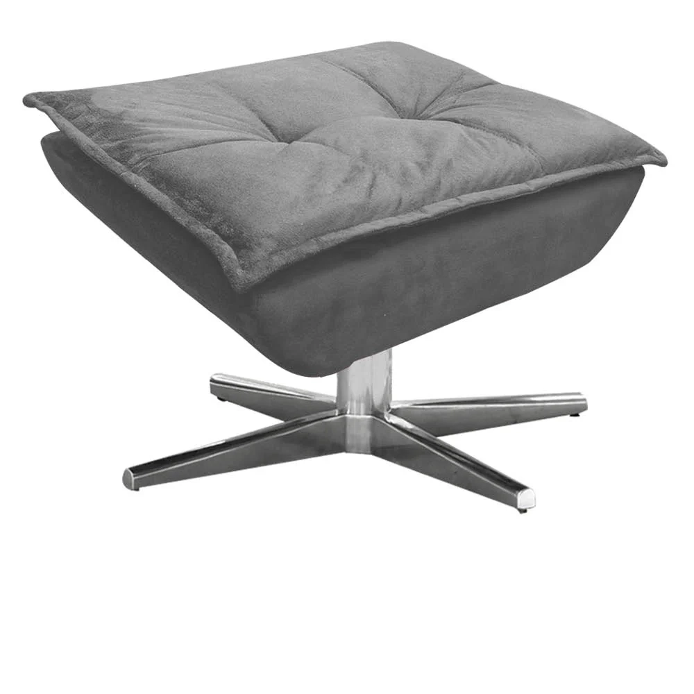 Puff Decorativo Sala de Estar Base Giratória Cromada Opla Suede Grafite - Ibiza