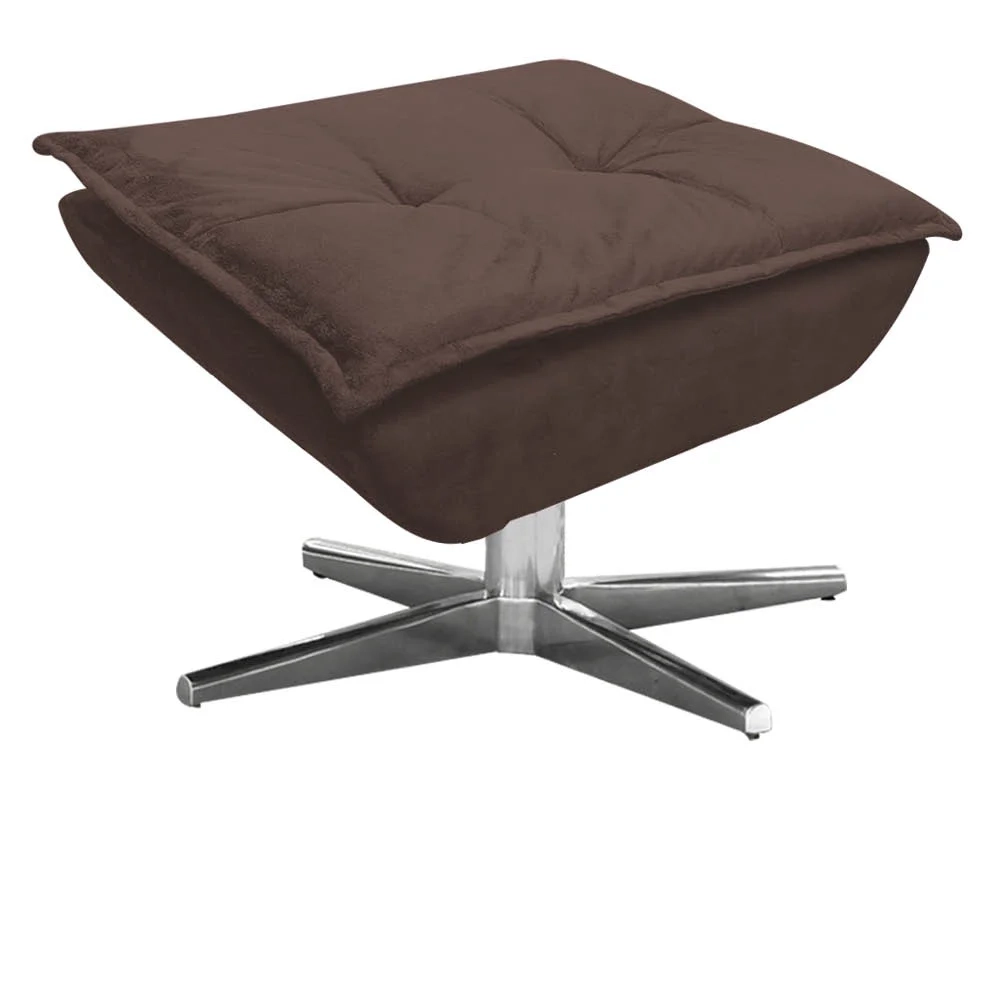 Puff Decorativo Sala de Estar Base Giratória Cromada Opla Suede Marrom - Ibiza