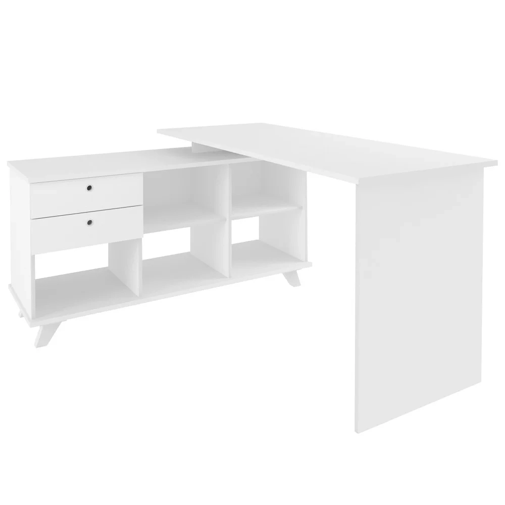 Mesa Para Computador Escrivaninha Em L Gold 2 Gavetas e Nichos Branco - Artany