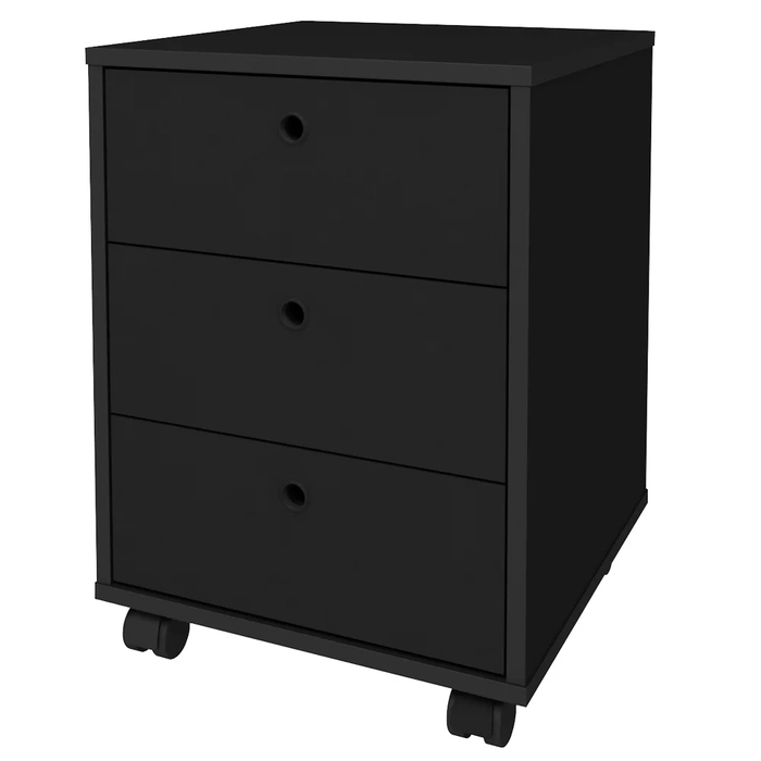 Gaveteiro Escritório 60cm Rodízios 3 Gavetas New Preto - Artany