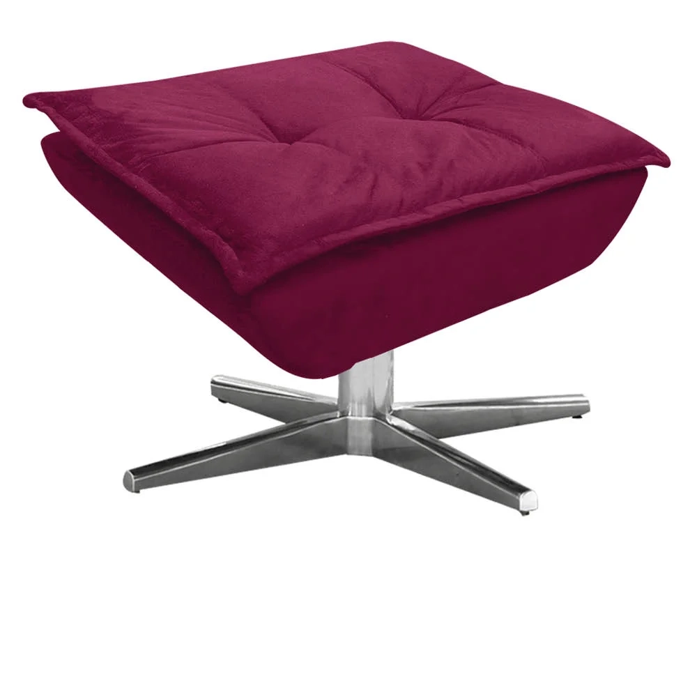 Puff Decorativo Sala de Estar Base Giratória Cromada Opla Suede Bordô - Ibiza