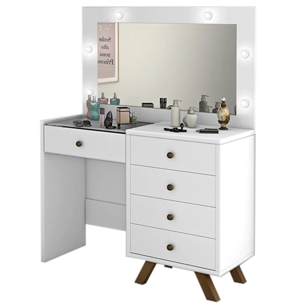 Penteadeira Camarim Com Espelho 5 Gavetas Luna Branco - Móveis Luapa