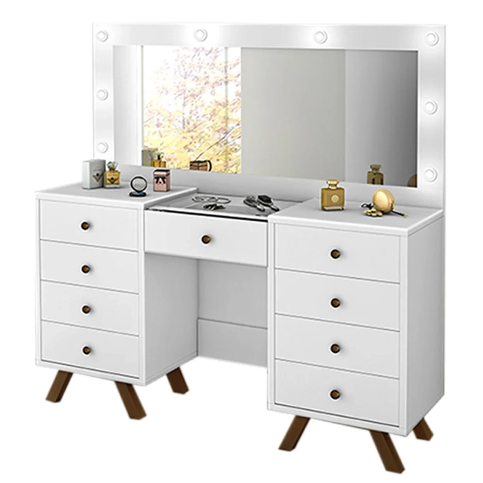 Penteadeira Camarim Com Espelho 9 Gavetas Mila Branco - Móveis Luapa