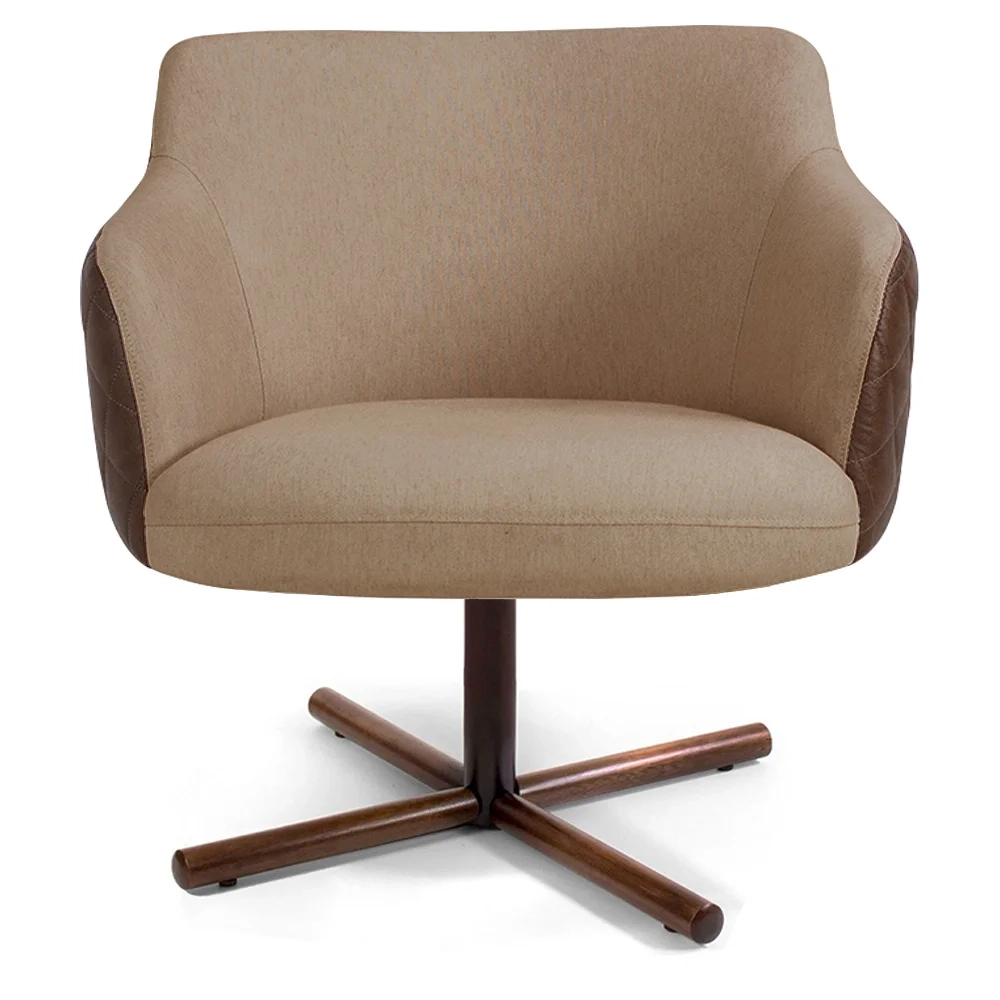 Poltrona Jade Base Xis Giratória Corano B-10 Linho Bege - Domi