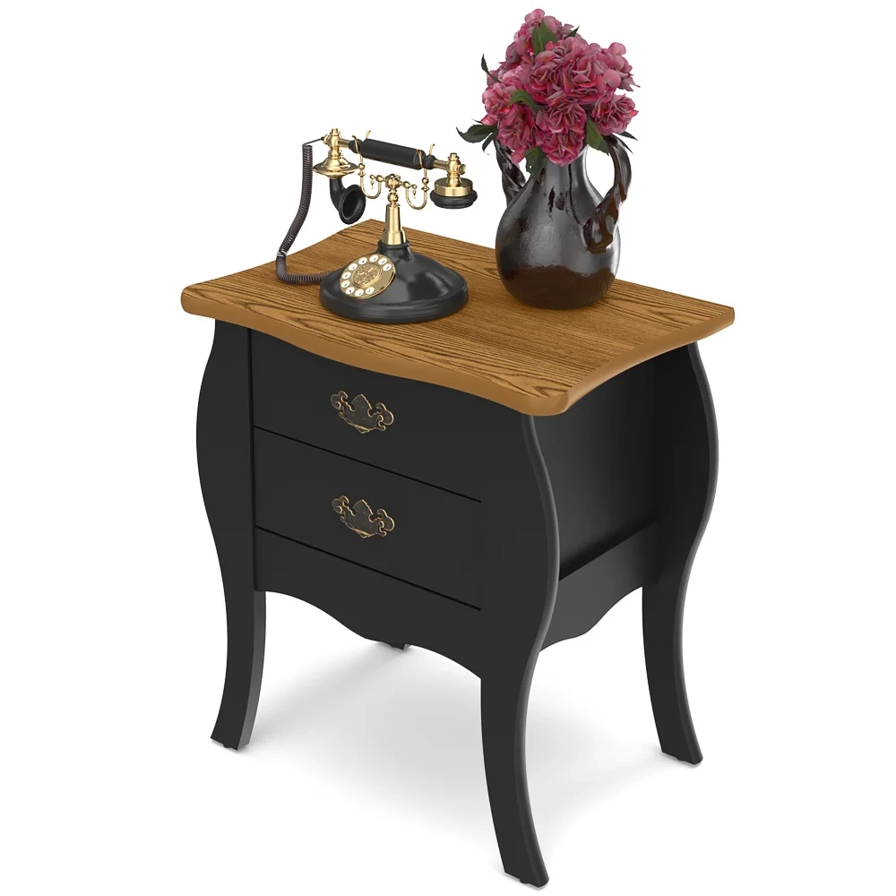 Mesa de Cabeceira 2 Gavetas Bombe Premier Preto/Cumarú - Patrimar