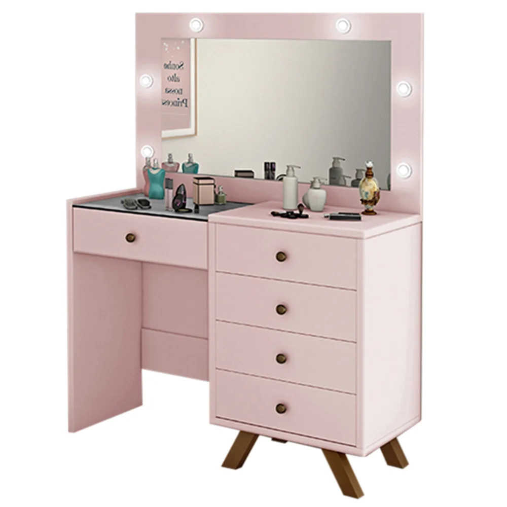 Penteadeira Camarim Com Espelho 5 Gavetas Luna Rosê - Móveis Luapa
