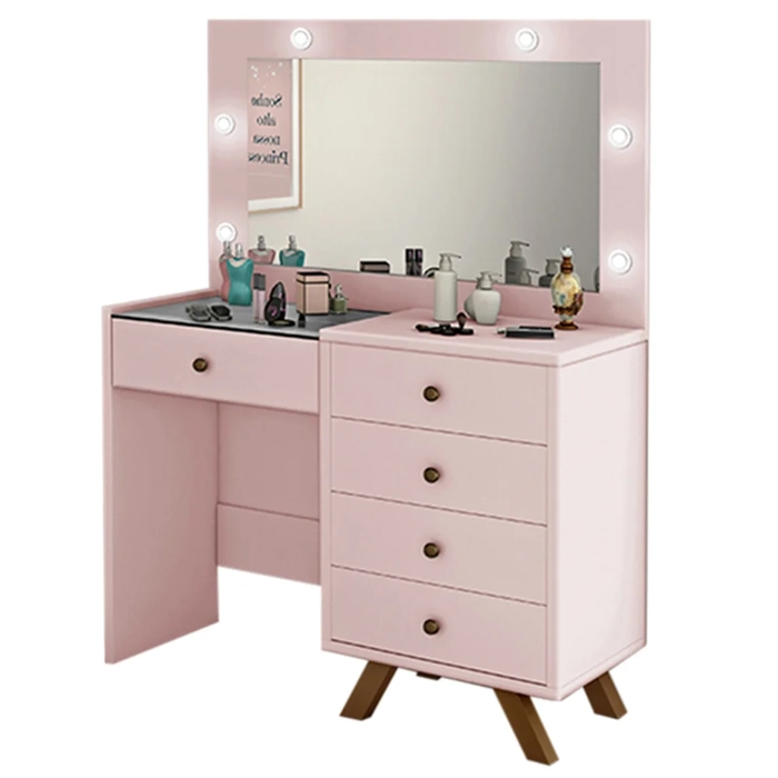 Penteadeira Camarim Com Espelho 5 Gavetas Luna Rosê - Móveis Luapa