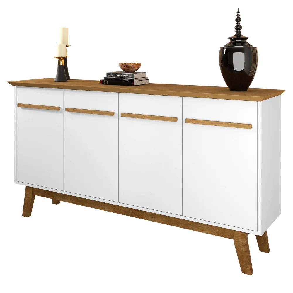Buffet Aparador Sala de Estar 160cm 4 Portas Opala Cinamomo/Branco - Bechara
