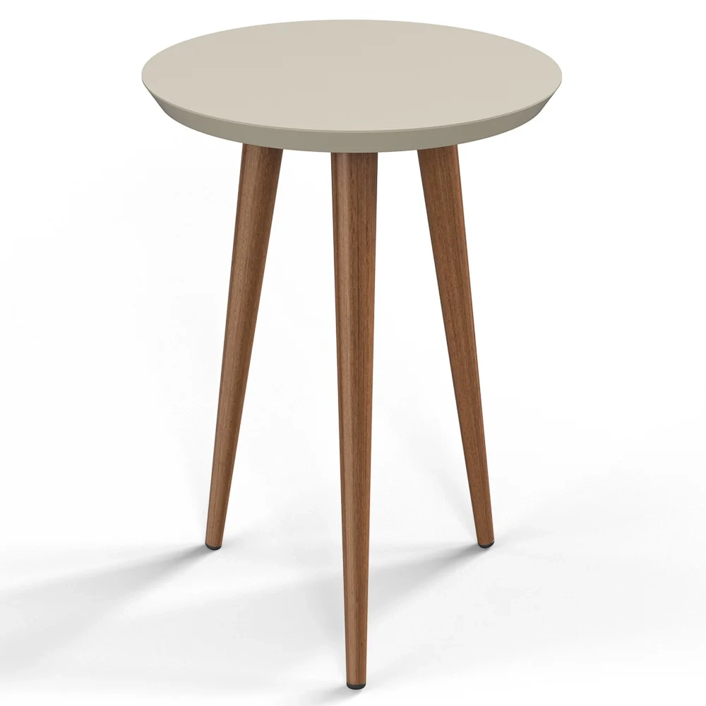 Mesa Lateral Redonda Pés Madeira Luna 440 Off White - Patrimar