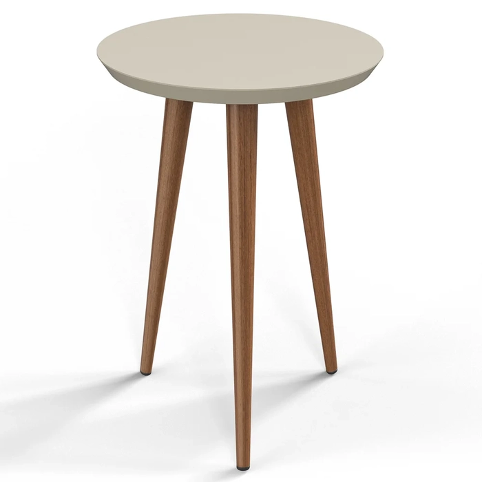 Mesa Lateral Redonda Pés Madeira Luna 440 Off White - Patrimar