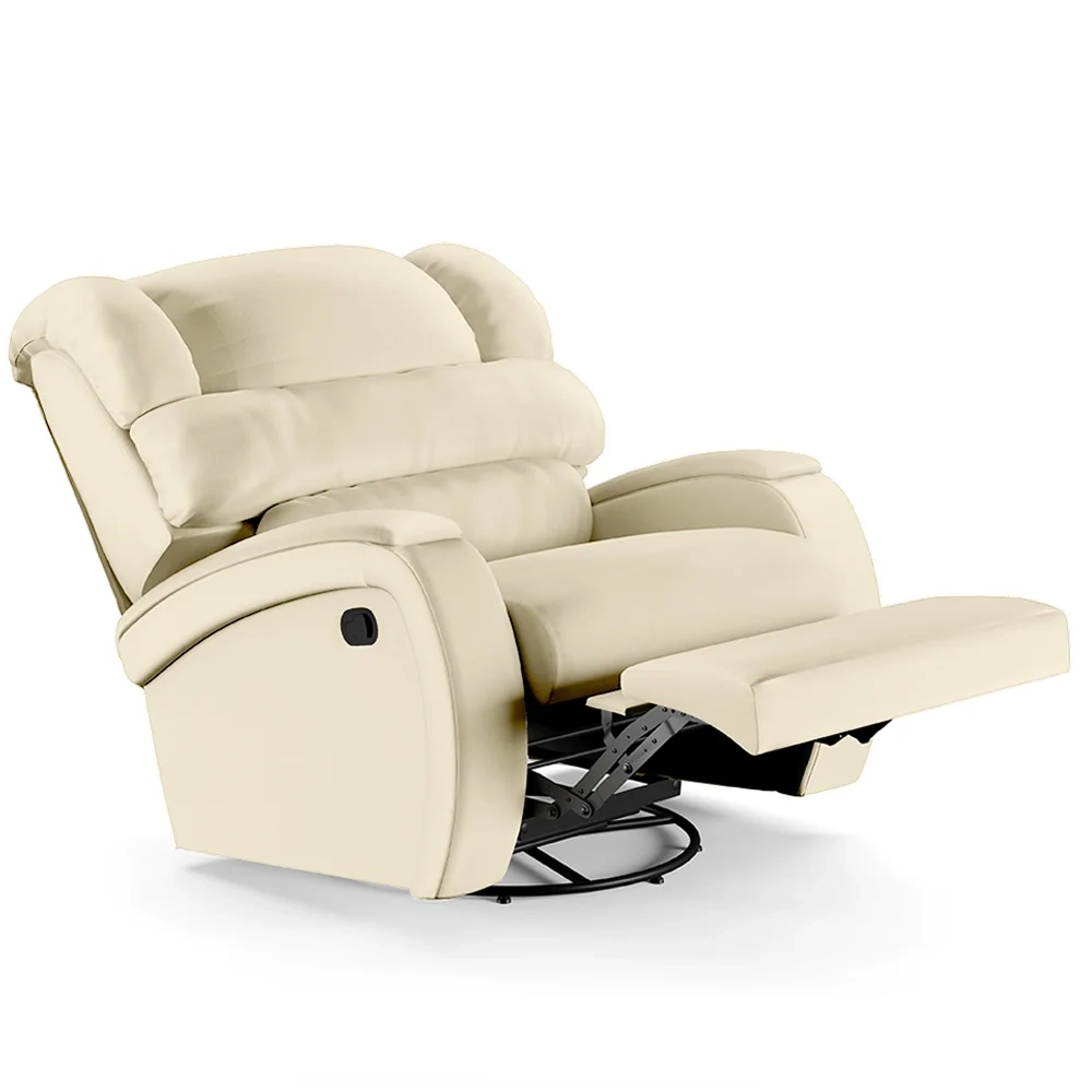 Poltrona do Papai Reclinável Kalie Glider Giratória USB FH9 PU Bege - Mpozenato