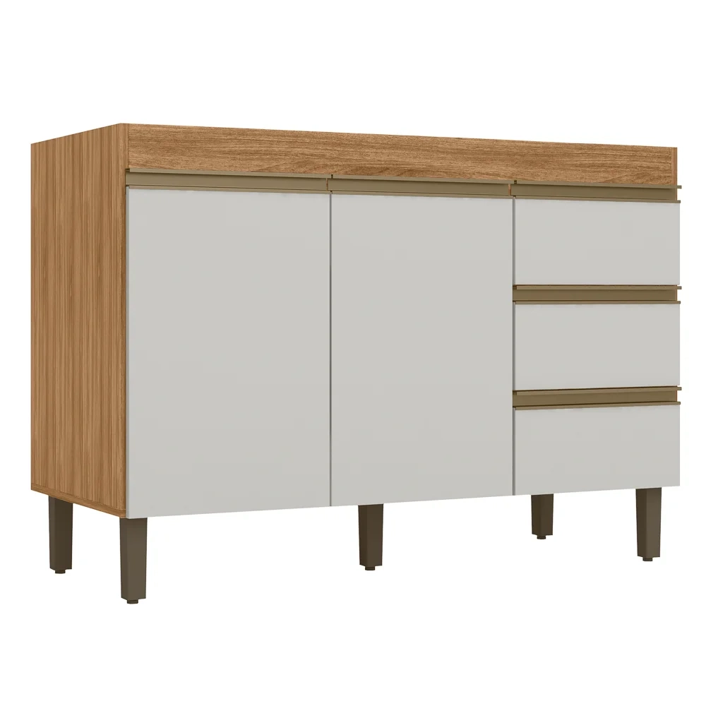 Balcão Gabinete Para Pia 120cm Sem Tampo 2 Portas Karen Z49 Nature/Off White - Mpozenato