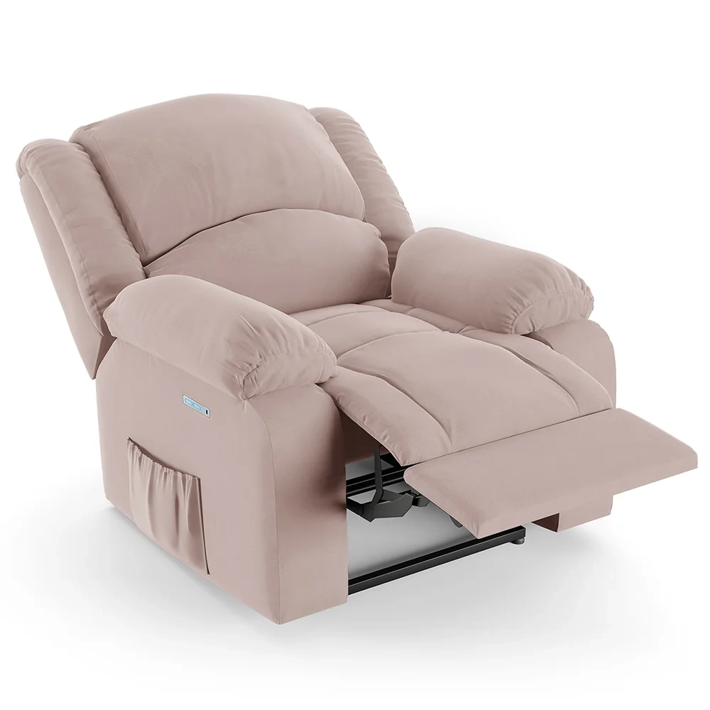 Poltrona do Papai Reclinável Pietra Elétrica LED Massagem FH9 Veludo Rosê - Mpozenato
