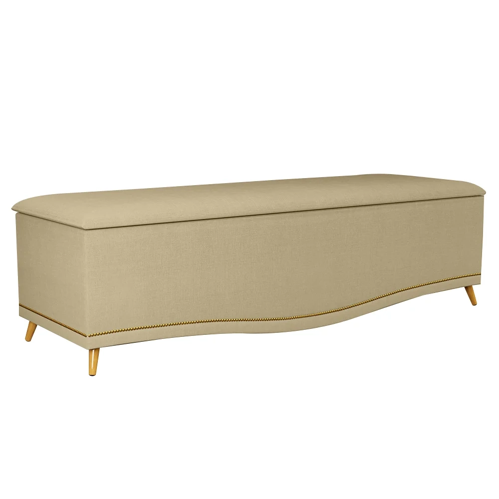 Calçadeira Baú King 195cm com Tachas Imperial J02 Linho Areia - Mpozenato