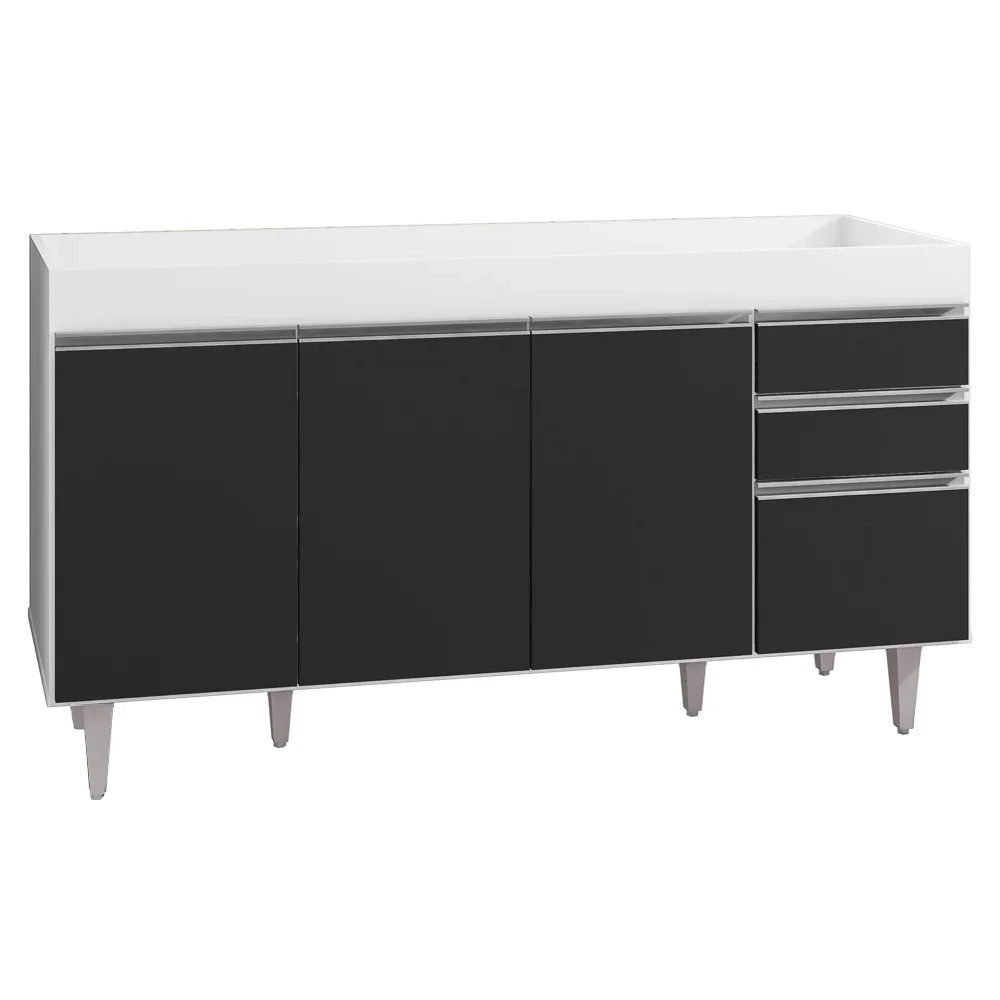 Balcão Gabinete para pia sem Tampo 150cm Marrocos Branco/Preto - Lumil