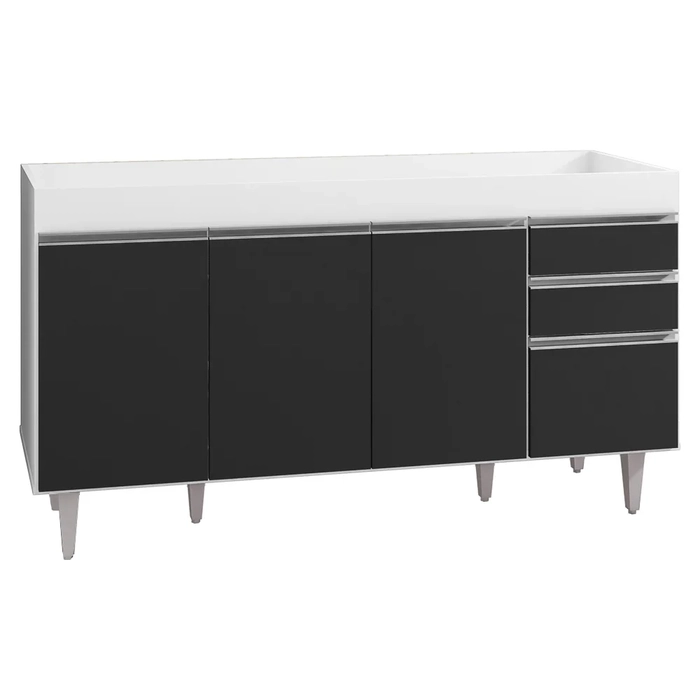 Balcão Gabinete para pia sem Tampo 150cm Marrocos Branco/Preto - Lumil