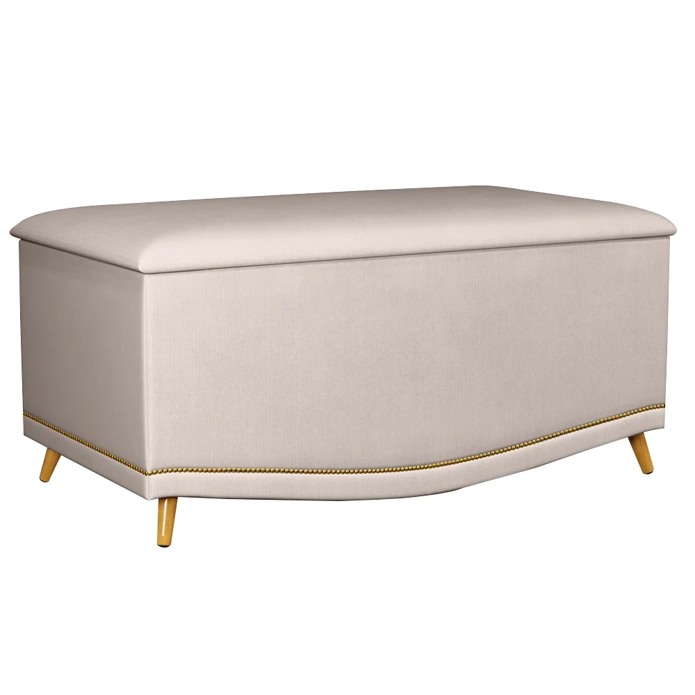 Calçadeira Baú Solteiro 90cm com Tachas Imperial J02 Veludo Bege - Mpozenato