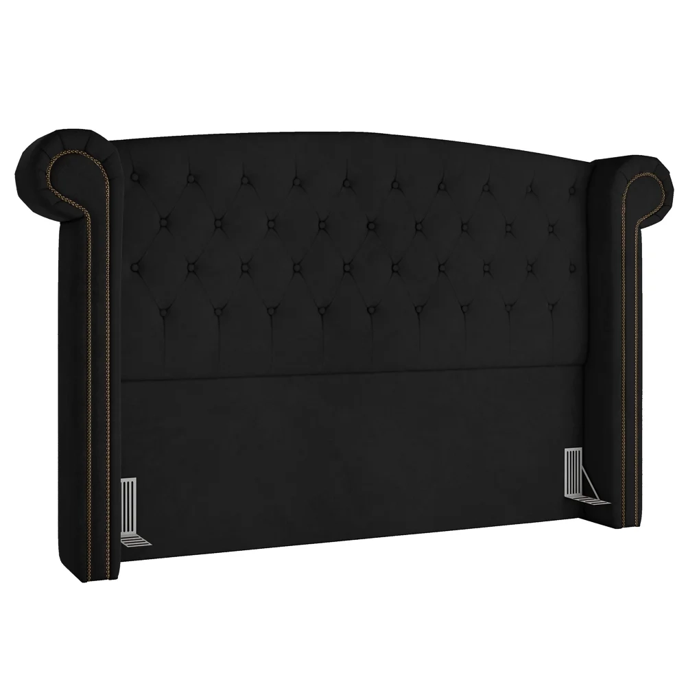 Cabeceira Cama Box Casal King 195cm Provença Z37 Veludo Preto - Mpozenato