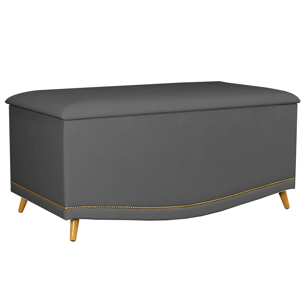 Calçadeira Baú Solteiro 90cm com Tachas Imperial J02 Veludo Cinza - Mpozenato