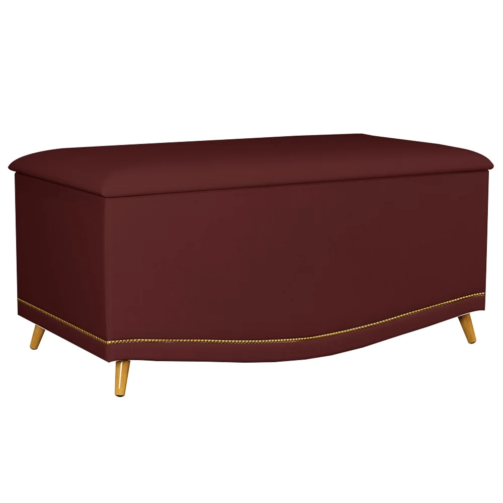 Calçadeira Baú Solteiro 90cm com Tachas Imperial J02 Veludo Bordô - Mpozenato