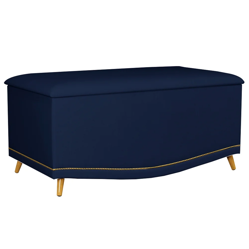 Calçadeira Baú Solteiro 90cm com Tachas Imperial J02 Veludo Azul - Mpozenato