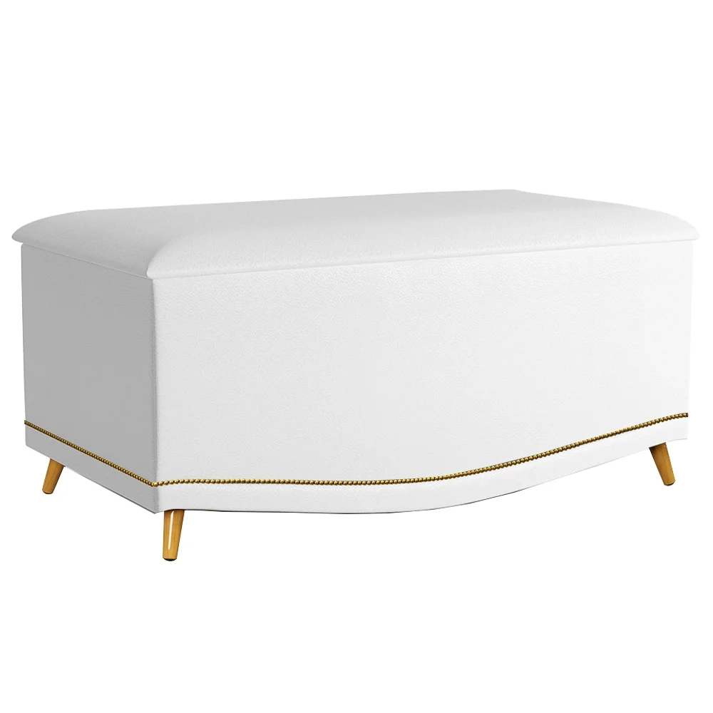 Calçadeira Baú Solteiro 90cm com Tachas Imperial J02 Sintético Branco - Mpozenato