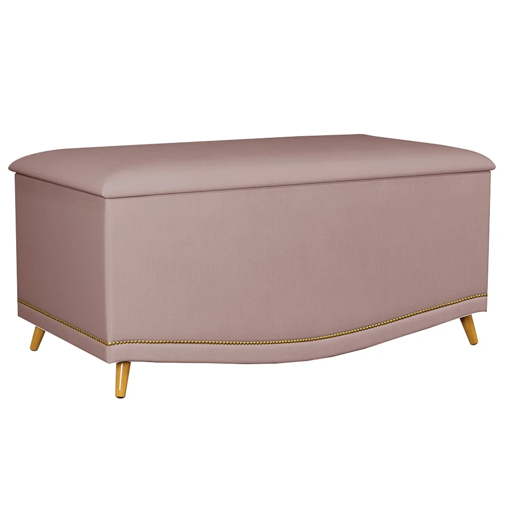 Calçadeira Baú Solteiro 90cm com Tachas Imperial J02 Veludo Rosê - Mpozenato