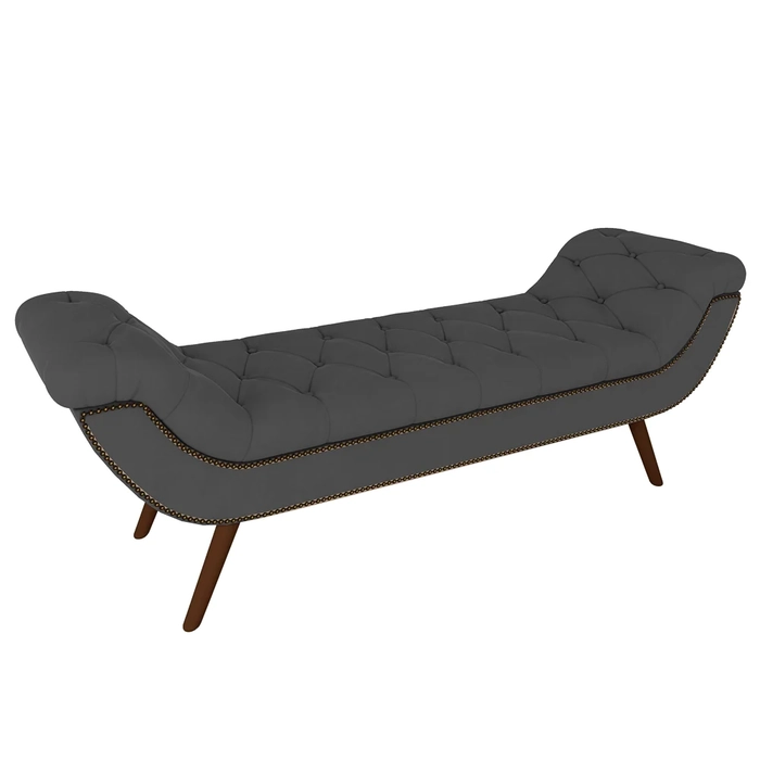 Puff Recamier Calçadeira 140cm Pés Palito Madeira Vêneto Z37 Veludo Chumbo - Mpozenato