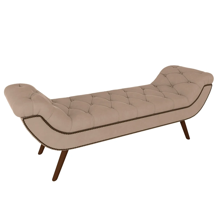 Puff Recamier Calçadeira 160cm Pés Palito Madeira Vêneto Z37 Veludo Bege - Mpozenato