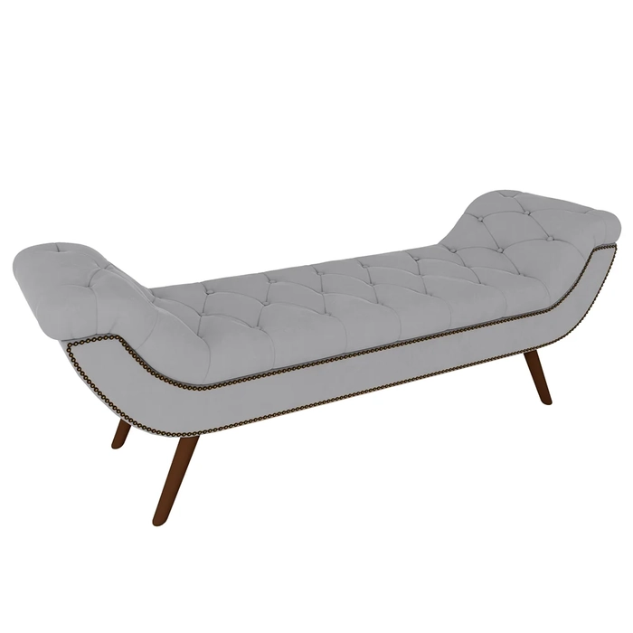 Puff Recamier Calçadeira 160cm Pés Palito Madeira Vêneto Z37 Veludo Cinza - Mpozenato